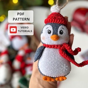 Felt Penguin Sewing Pattern and Video Tutorial, Felt Christmas Ornaments, Hanging Ornaments, Penguin Gift, Felt Animals Pattern