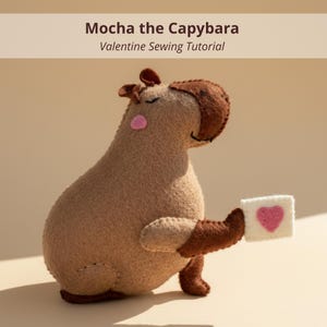 Mocha the Capybara - Valentine Felt Sewing Pattern PDF & SVG, Easy Beginner Plush Ornament