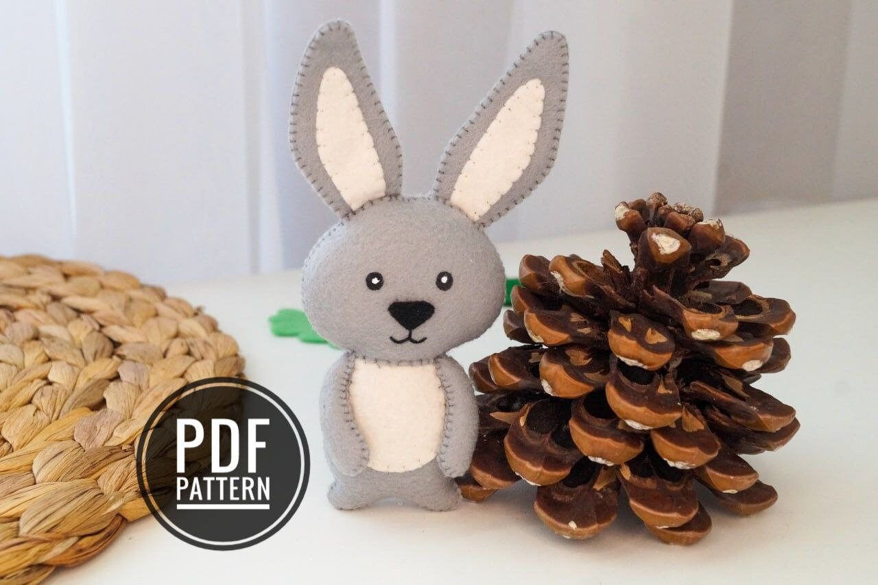 Woodland Felt Toys Rabbit Pattern, Sewing Bunny Hare Ornament DIY PDF ...
