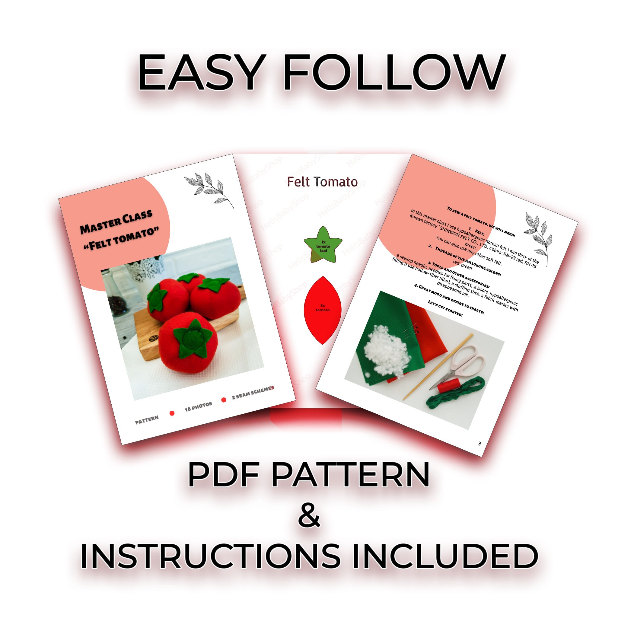 Felt Tomato Sewing Pattern and Tutorial, DIY Felt Food Template