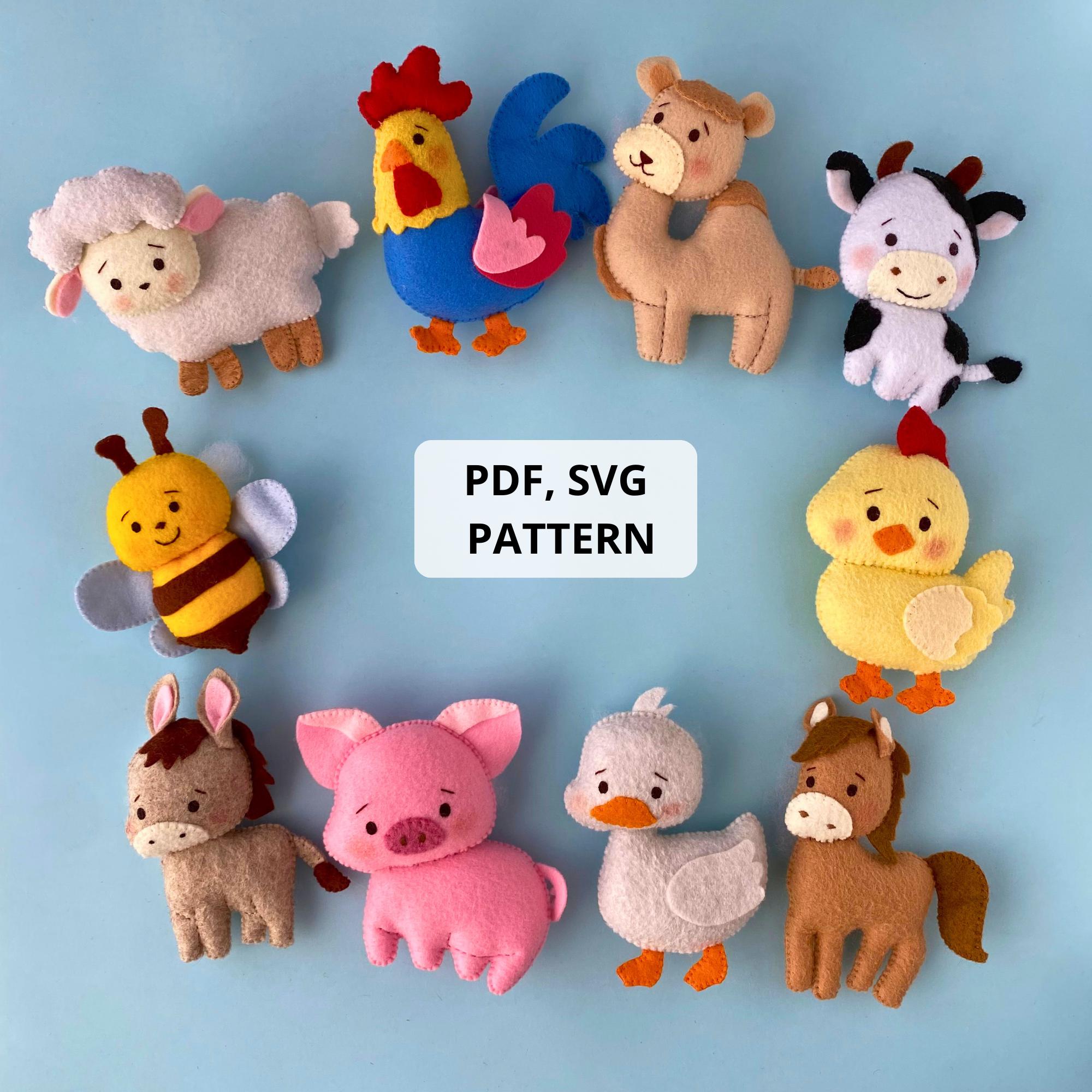 Set of 10 Felt Farm Animals Pattern, Felt Toys Pattern, Stuffed Animals Sewing Pattern, Cow Pig Horse Goose, Felt Ornament, Farm Decor DIY