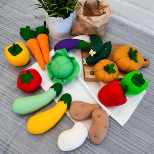 Felt food set, Felt Carrot Tomato Pumpkin Pepper Cucumber Potato, felt vegetables, fake food