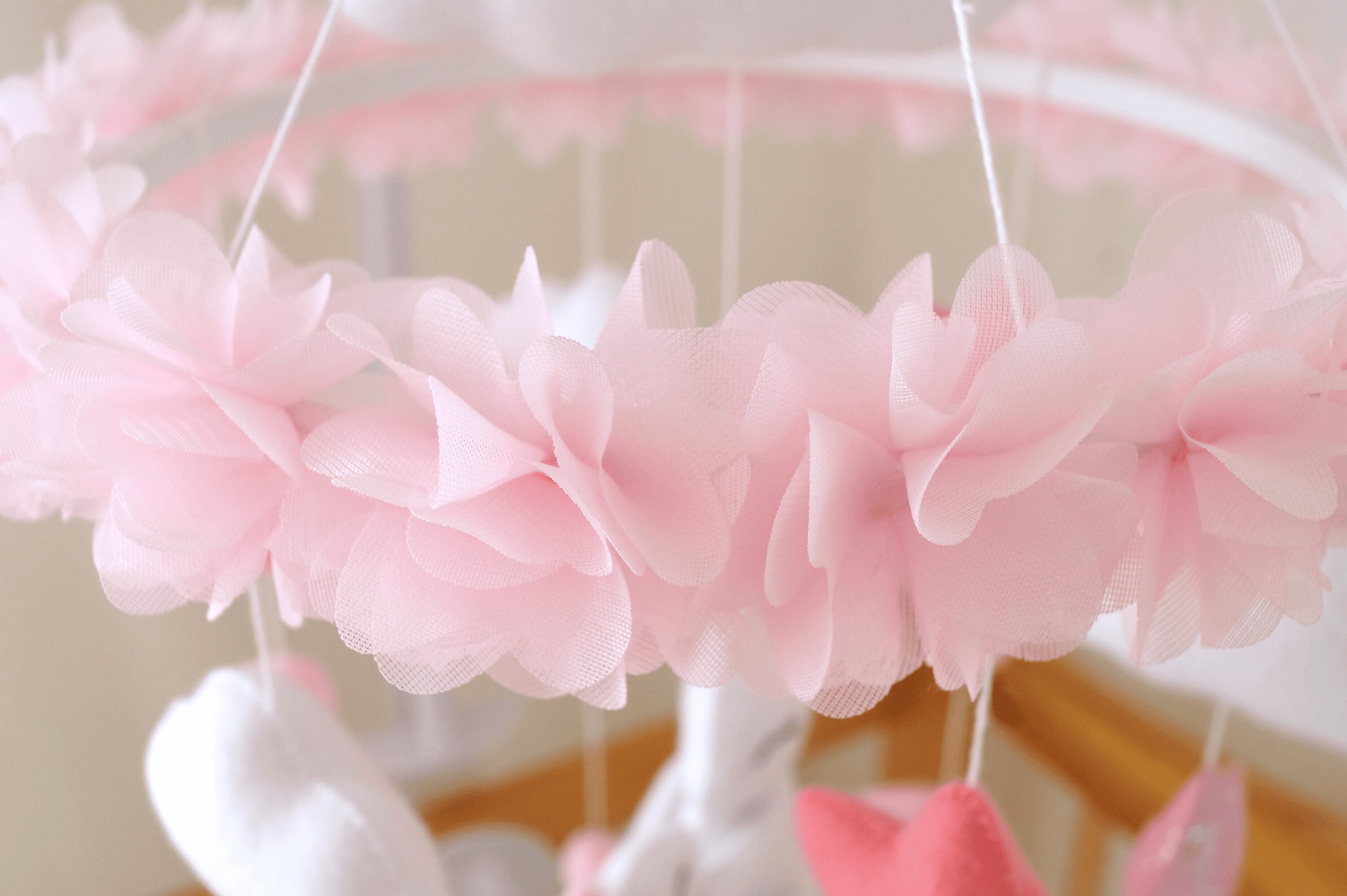 Pink Baby Mobile With Bunny, Flower Mobile Nursery, Floral Crib Mobile, Girls Nursery Decor