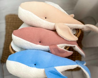Ballena de peluche, animales de peluche hechos a mano, guardería de animales marinos, decoración náutica para guardería, juguete suave para niños, idea de regalo de cumpleaños