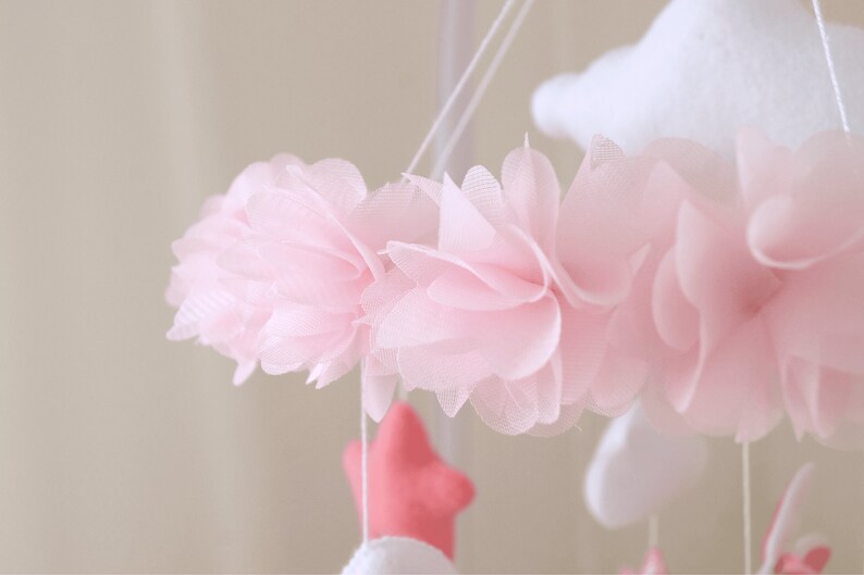 Pink Baby Mobile With Bunny, Flower Mobile Nursery, Floral Crib Mobile