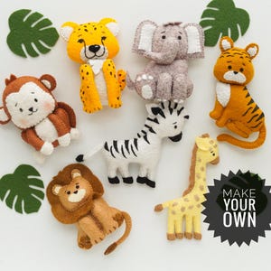 Make Your Own Safari Felt Toys, DIY Felt Animals Sewing Pattern, Craft Kit, Jungle Animals, Felt Ornaments