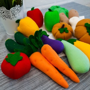 Set von 9 Filz Gemüse Mustern, Kürbis Tomate Paprika Karotte Gurke, DIY Filz Lebensmittel Vorlage für Kinder und Küchen Dekor Bild 6