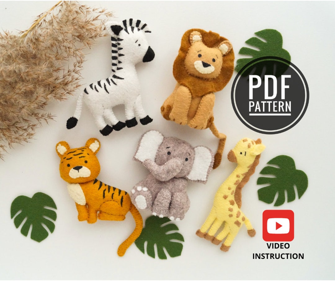 Safari Felt Animals Sewing Patterns PDF and Tutorials, Jungle Felt Toys ...