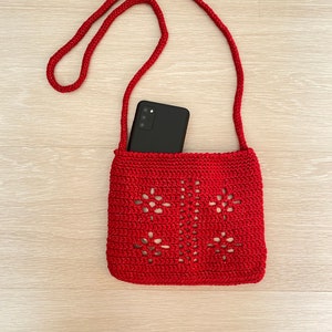 Handmade Red Crochet Crossbody Bag, Boho Knit Sholder Bag, Handmade Knit Purse, Boho Summer Purse, Gift for Her, Minimal Phone Bag