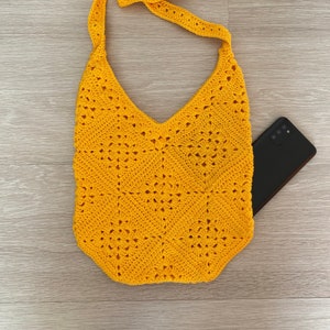 Handmade Crochet Boho Bag, Summer Shoulder Bag, Yellow Knit Tote, Festival Bag, Gift for Her, Phone Bag, Daily Handbag, Suitcase, Purse