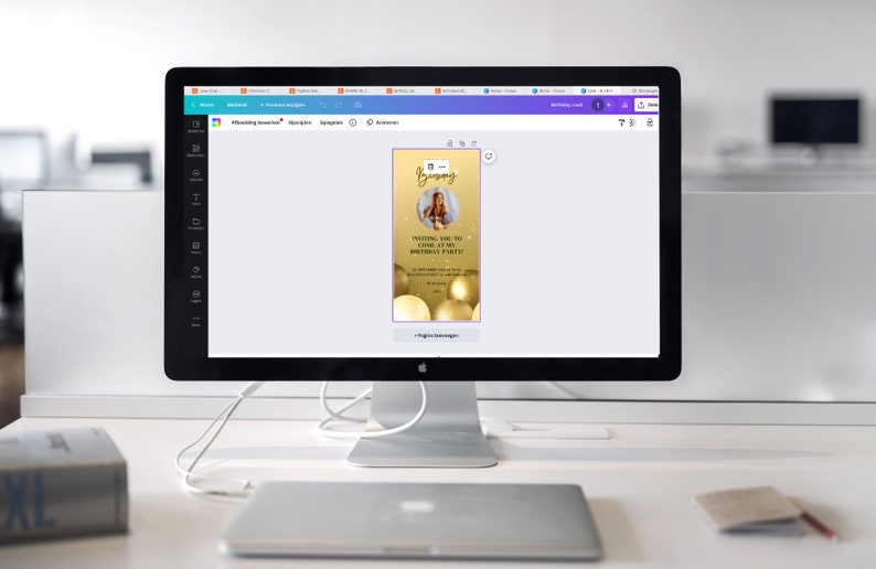 Digital Birthday Card Template With Photo, Party Card Template