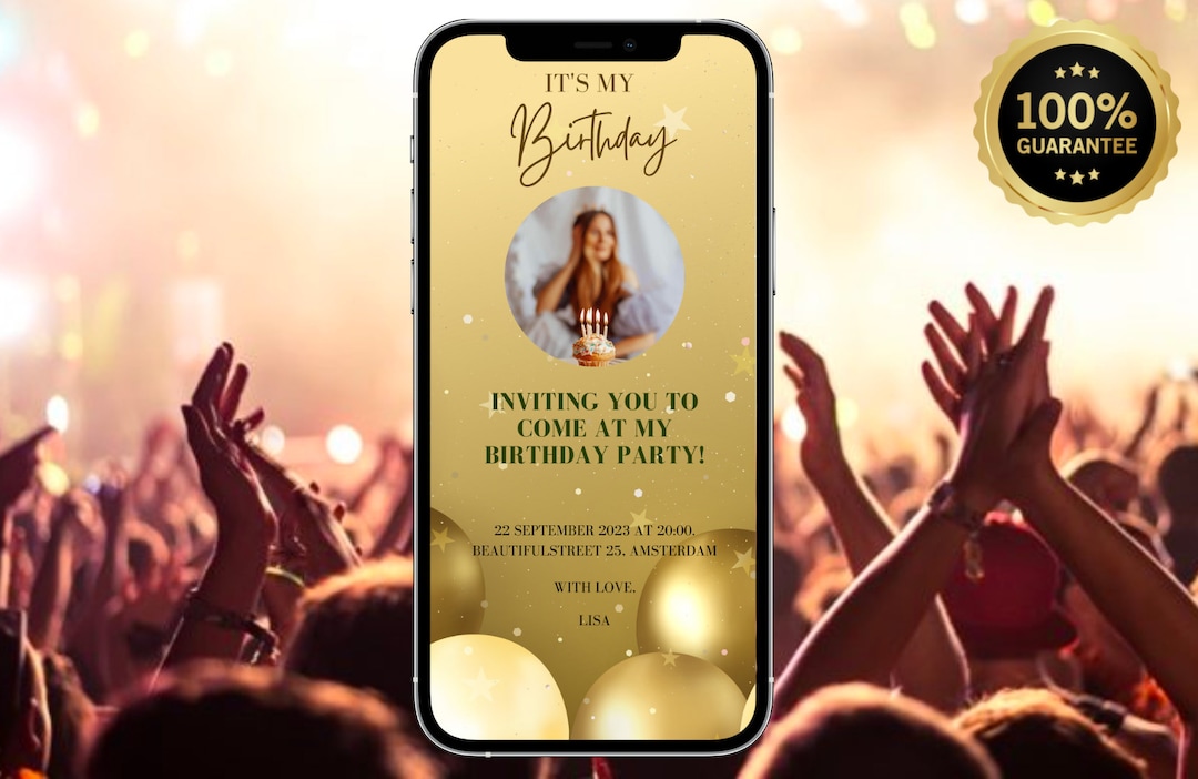 Digital Birthday Card Template With Photo, Party Card Template