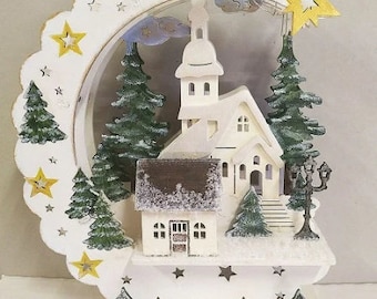 Casa navideña cortada a láser, artesanía digital Glowforge, descarga SVG, DXF, CDR y PDF