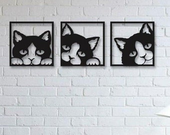 Pano 3 chats Fichiers de découpe laser SVG, plans vectoriels CDR dxf découpe laser, motif cnc, fichiers glowforge, projet cnc, laser