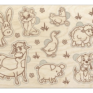 Puzzle with animals  Laser cut files SVG, DXF CDR Glowforge file vector plans laser file, cnc pattern, cnc cut laser cut cnc router file