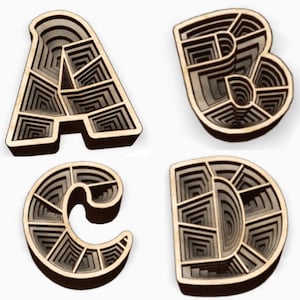 Alphabet small letters. 6 Layers  Laser cut files SVG, DXF CDR vector plans laser cutting, cnc pattern, glowforge files, cnc project, laser