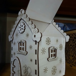 Bonbonnière maison de Noël. Fichiers découpés au laser SVG, plans vectoriels DXF CDR découpe laser, motif cnc, fichiers glowforge, projet cnc, laser