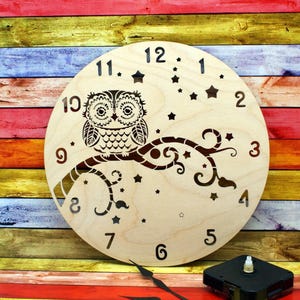 Owl Clock Laser Cut File Digital Craft  Glowforge Download SVG, Dxf, Cdr, Pdf