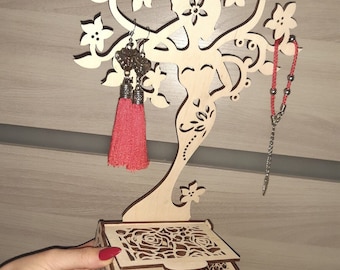 Boîte à bijoux découpée au laser avec arbre artisanat numérique Glowforge téléchargement SVG, Dxf, Cdr, Pdf