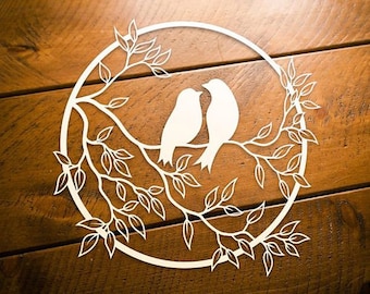 Oiseaux sur une branche. Fichiers découpés au laser SVG, DXF CDR Glowforge fichier plans vectoriels fichier laser, motif cnc, fichier de routeur cnc découpé au laser