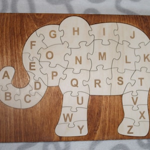 Puzzle-alphabet elephant. Laser cut files SVG DXF CDR vector plans laser cutting, cnc pattern, glowforge files, cnc project, laser
