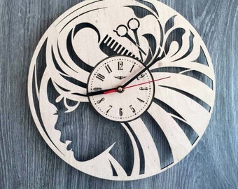Hair Salon Clock  Laser Cut File,Digital Craft  Glowforge Download SVG, Dxf, Cdr, Pdf