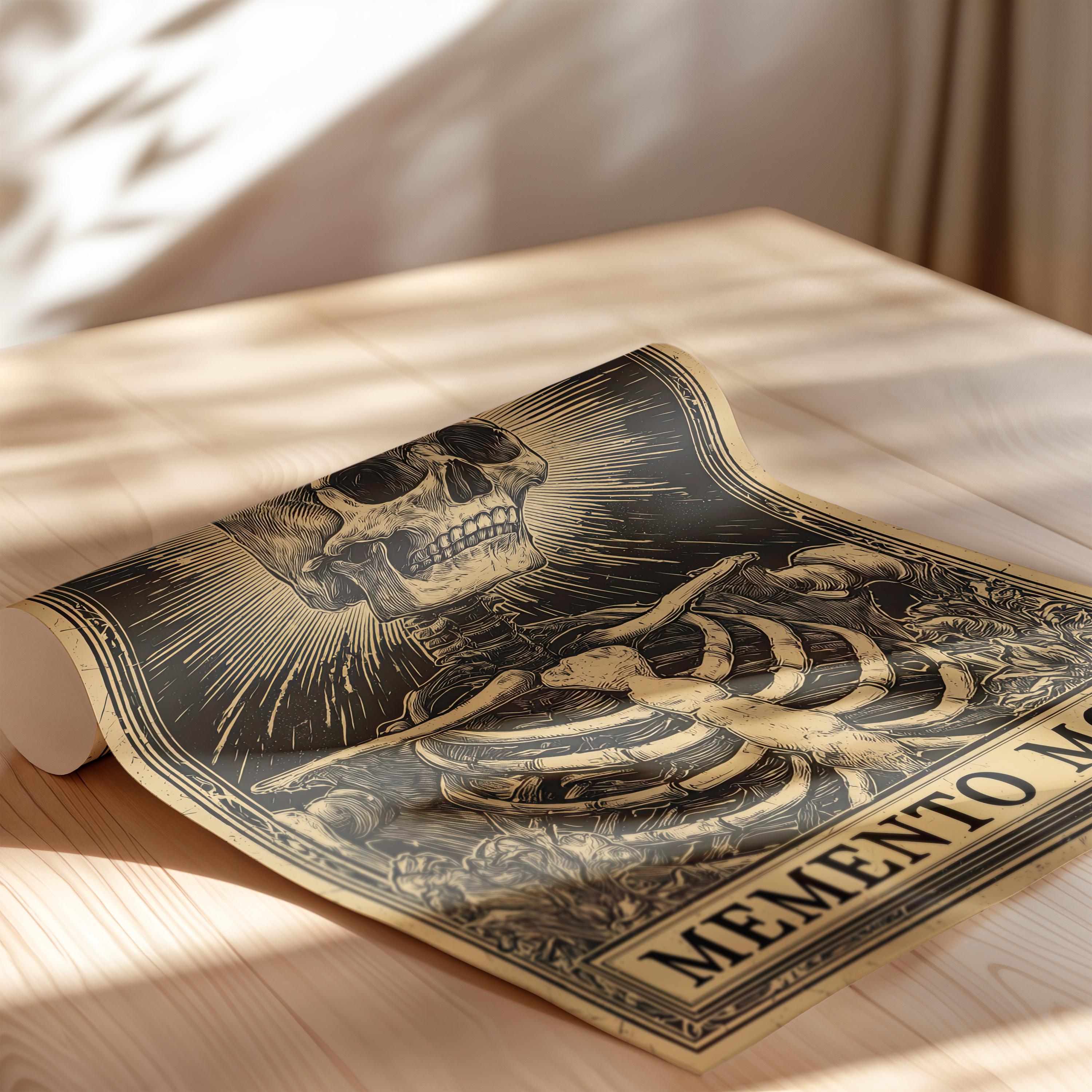 Skeleton Reminder Vintage Memento Mori Skeleton Art Poster or Canvas Print, Reflective ...