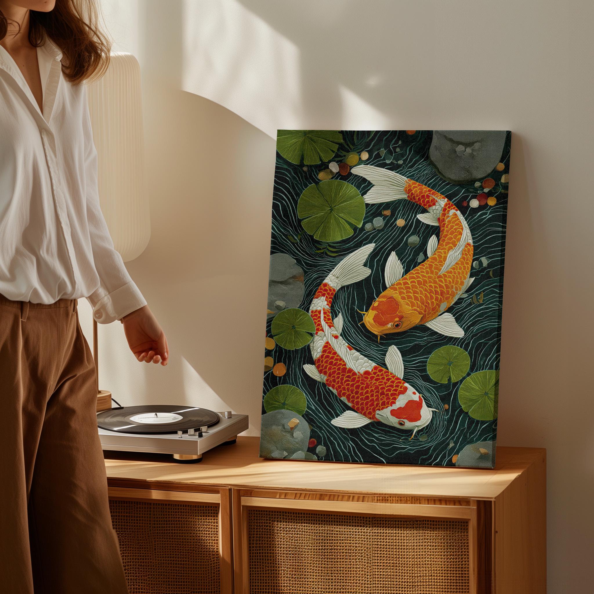 Yin Yang Koi Fish Japanese Wall Art Poster or Canvas Print, Zen Japandi ...