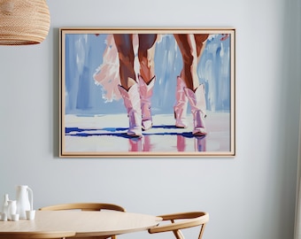 Coastal Cowgirl Pink Boots Art Print or Canvas, Preppy Cowgirl Room Decor, Western Coastal Pink Wall Art, Pink Girly Cowgirl Poster Wall Art