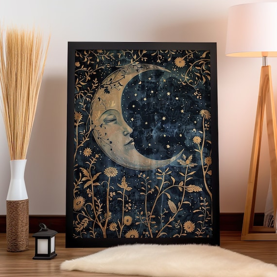Crescent Moon Floral Botanical William Morris Wall Art Canvas or