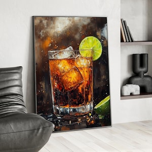 Dark N Stormy Cocktail Oil Painting Poster or Canvas Print, Vintage Cocktail Art, Unique Man Cave Decor Perfect Gift For Cocktail Lovers