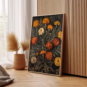 Ringelblumen William Morris Kunst Druck Leinwand, Vintage Country Geschenk für Sie im Cottagecore Dark Academia Decor, Mid Century botanische