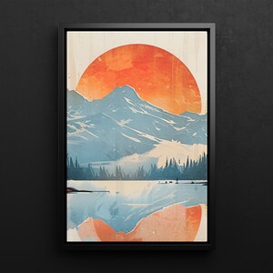 Watercolor Mountain Landscape Lake Sun 3 Piece Set Poster or Canvas ...