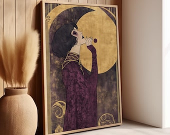 Witch Conjuring Spirits Vintage Occult Halloween Decor Poster or Canvas Print, Vintage Medium Illustration, Retro Mystique Witchcraft Art