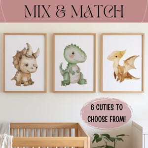 Cute Baby Dinosaurs Nursery Min & Match Illustrations Poster or Canvas Prints, Diplodocus Wall Art, Baby Animal Watercolor Dinosaur Print
