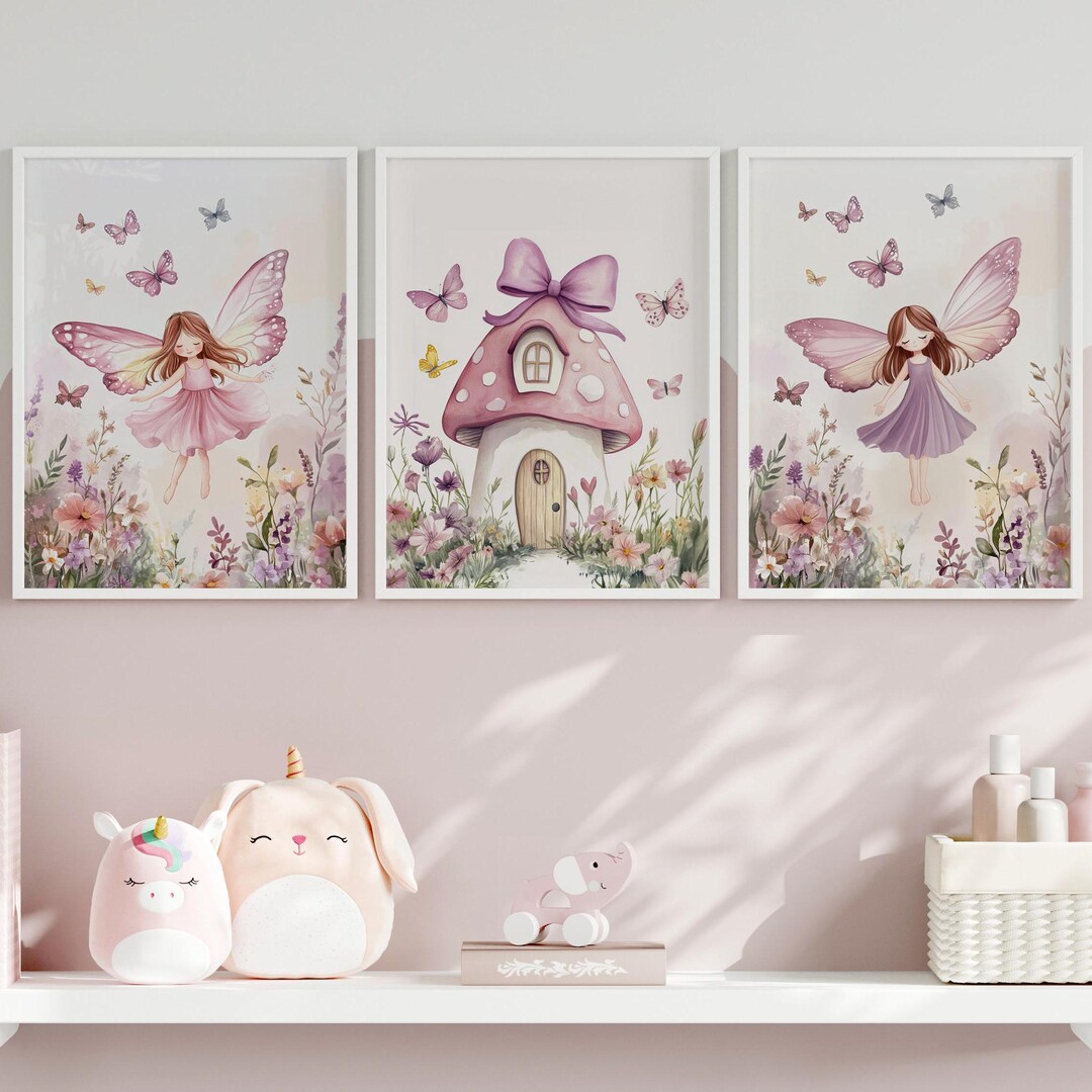Whimsical Garden Fairy Art Print Nursery Wall Decor 3 Piece Set Poster ...