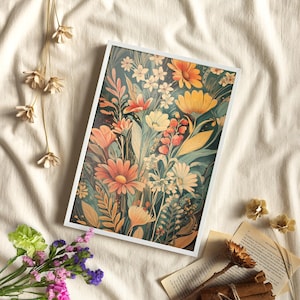 Vintage Boho Wildflowers Wall Art Poster or Canvas Print, Mid Century Floral Art, Cottagecore Botanical Print, Abstract Flower Art Decor