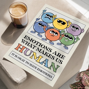 Emotions Make Us Human Retro Poster or Canvas, Cute Cartoon Drawing Motivational Classroom Art, Gen Z Slang Class Posters, Typography Decor
