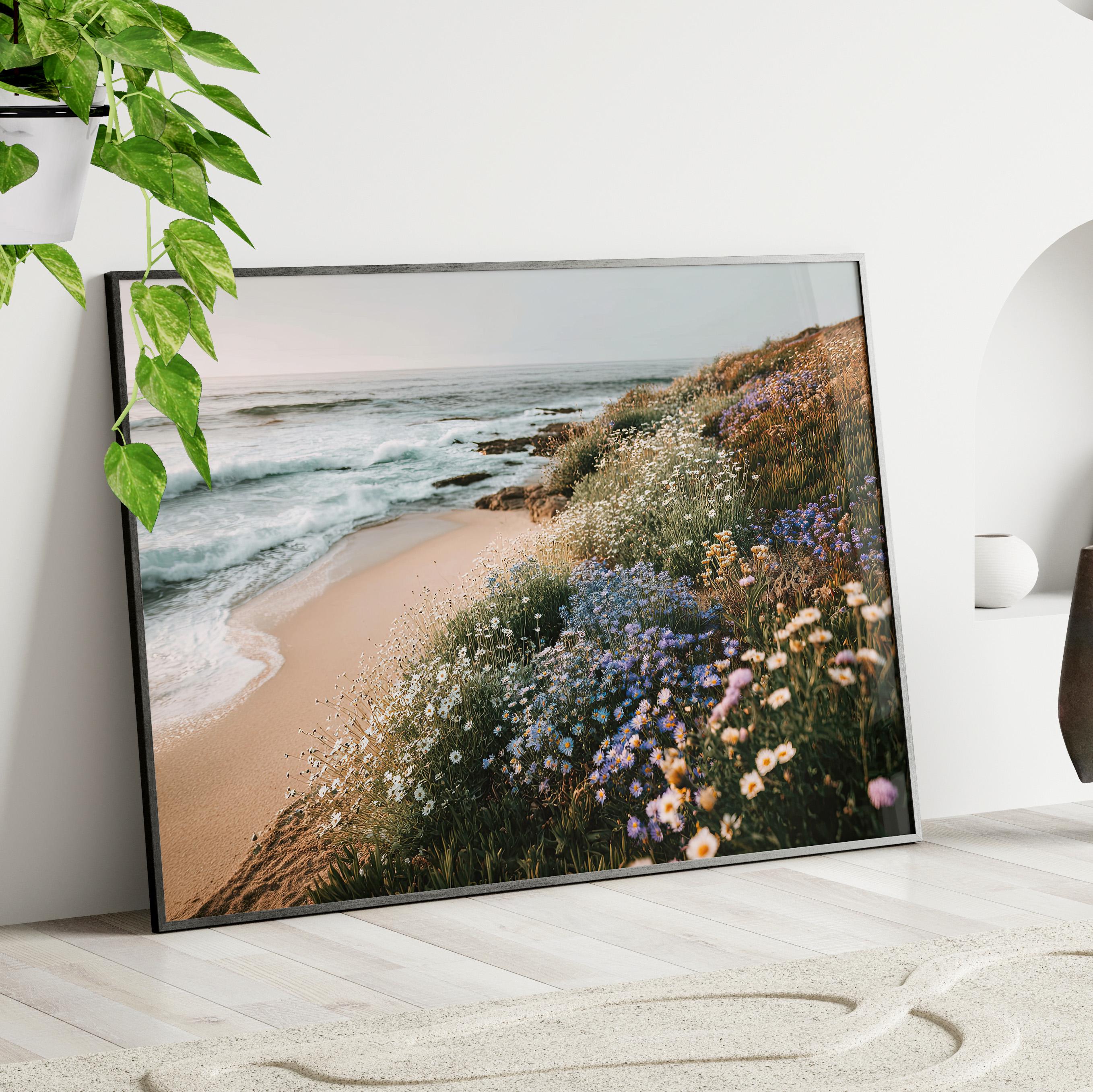 Coastal Wildflowers Photography Poster or Canvas Print, Seafoam Floral ...