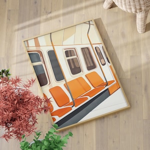 Orange White Subway Train Seats Art Poster or Canvas, Minimalist Mid-Century Modern Illustration, New York Subway Art, New Yorker Poster