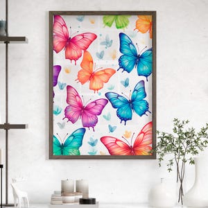 Classy Boho White background Butterfly Art Print or Canvas, Girls Room Decor Teenage Girls Room Prints, Preppy Nursery Girls Room Art Poster
