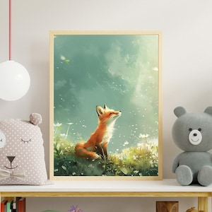 Kit Fuchs Vintage Malerei Kinderzimmer Dekor oder Leinwand, Antiker Winter Fuchs Waldkreatur Poster, Wald Wildtier Natur Wandkunst