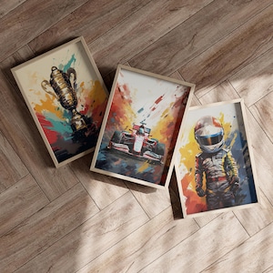 Cool Vintage Car Racing Wall Art Set of 3 Prints or Canvas, Grand Prix Inspired Boys Room Decor, Man Cave, Home Office and Garage Poster Set