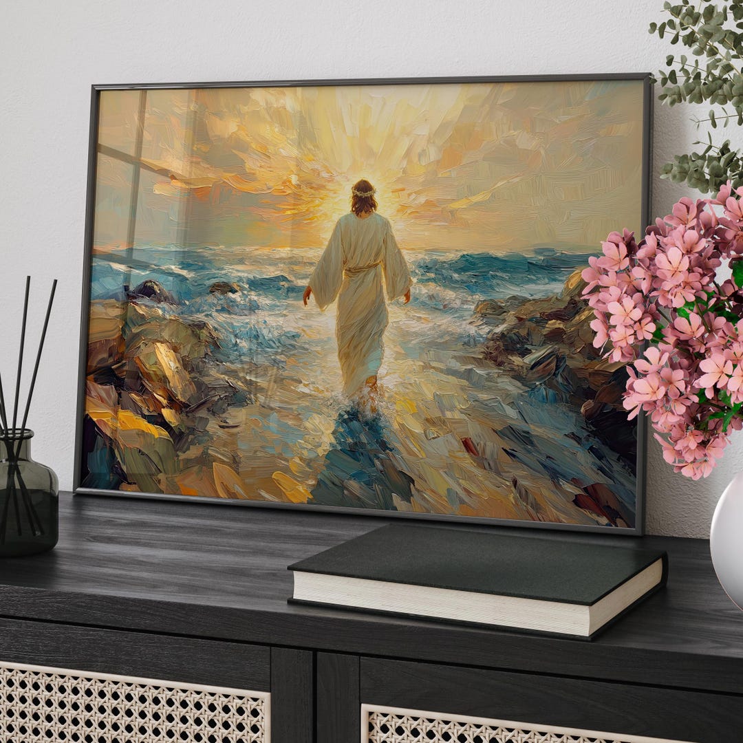 Jesus Walking on Water Colorful Oil Painting Poster or Canvas Print ...