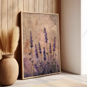 Lavender Flower Vintage Wall Art or Canvas, Vintage Floral Wall Decor, Purple Flower Poster Print, Botanical Floral Print, Farmhouse Decor