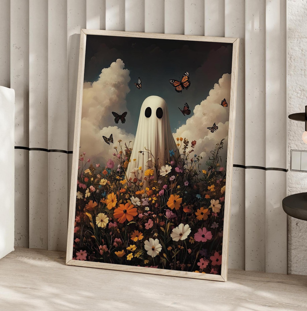 Ghost in the Flower Field With Butterflies Whimsical Wall Art Poster or ...