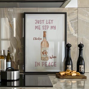 チキンワインミニマリストアートポスターまたはキャンバスプリント、チキンワインを静かに飲ませてくださいプリントレトロミニマリストキッチン装飾、バープリント