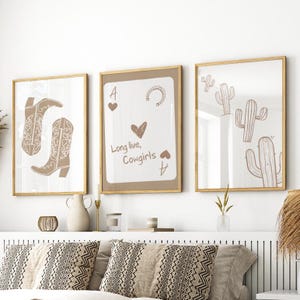 Coastal Beige Cowgirl Ace of Hearts Playing Card 3 Piece Set Art Print or Canvas, Cowgirl Boots Wall Art, Long Live Coastal Cowgirl Decor