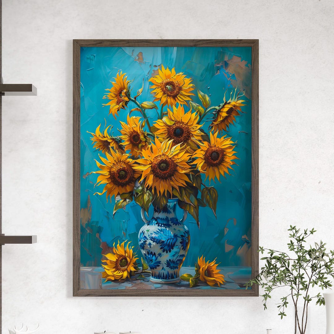 A Vase of Sunflowers Painting Vintage Wall Art Poster or Canvas Print ...