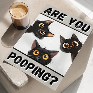Süße schwarze Katzen sind Sie, die Toilette kacken Wandkunst oder Leinwand, lustiges Badezimmer Kunstdruck, wunderliches schwarze Katzen Toiletten-Plakat, moderner lustiger Druck